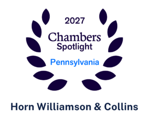 2027 Chambers Spotlight Pennsylvania recognition badge featuring a purple laurel wreath surrounding the Chambers Spotlight logo, with Horn Williamson & Collins displayed below.
